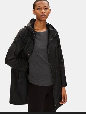 EILEEN FISHER Waxed-Organic-Cotton-Twill Hooded Coat Size pp